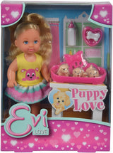 Simba 105733041 - Evi Love Puppy Love with TRZY szczenięta, z budką dla psa i akcesoriami, modna lalka, 12 cm, dla dzieci w wieku 3+