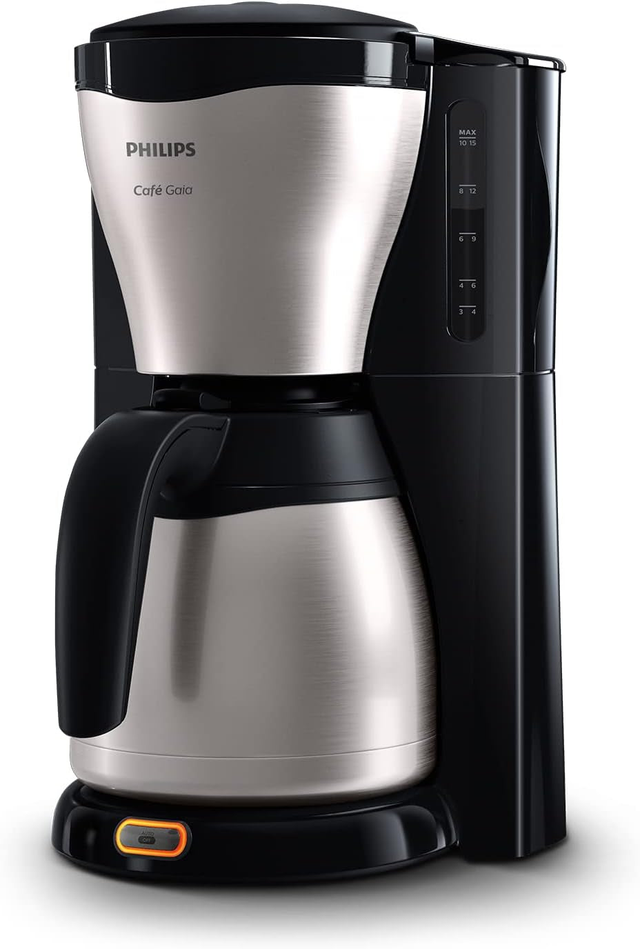 Ekspres do espresso PHILIPS Café Gaia z filtrem - karafka termosowa ze stali nierdzewnej, system zapobiegający kapaniu, intensywny aromat, automatyczne wyłączanie, 1300 ml, czarny (HD7546/20)