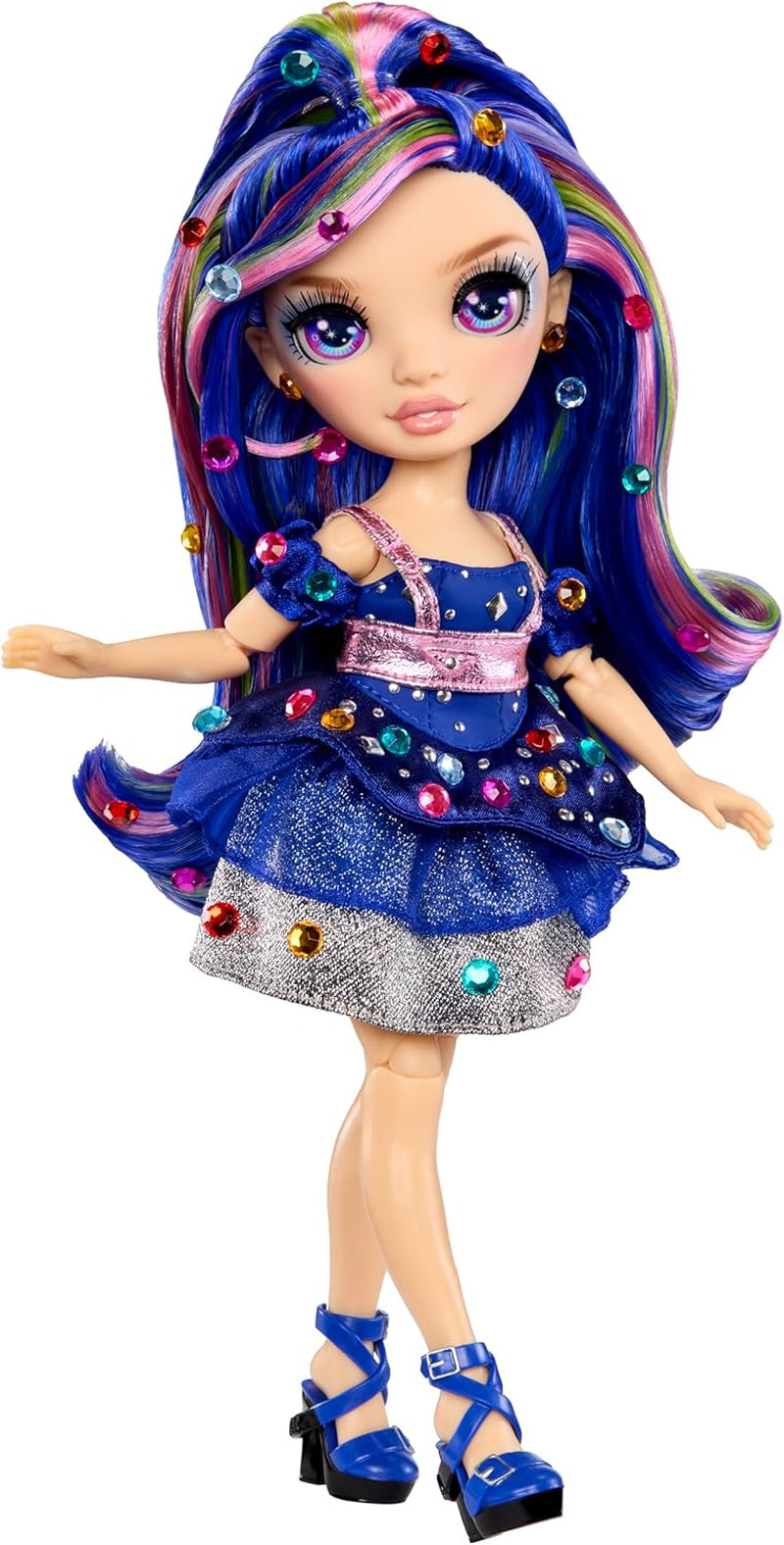 Rainbow High Be Dazzling - Genevieve Bleue - Niebieska lalka modowa 28 cm z narzędziem do ozdabiania, błyszczącymi kamieniami szlachetnymi i akcesoriami do stylizacji