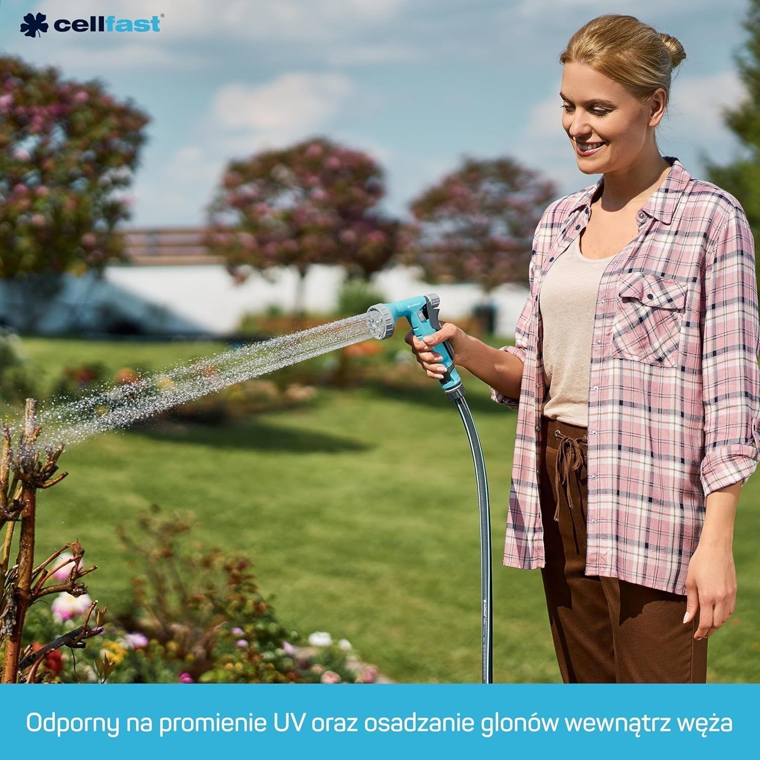 Wąż ogrodowy Cellfast MULTIFLEX PRO, trwały, 6 warstw, oplot dziany ATS2, odporny na promieniowanie UV i algi, nie zawiera metali ciężkich, technologia aksamitna, 35 bar, -20/+65°C, 3/4", 30m