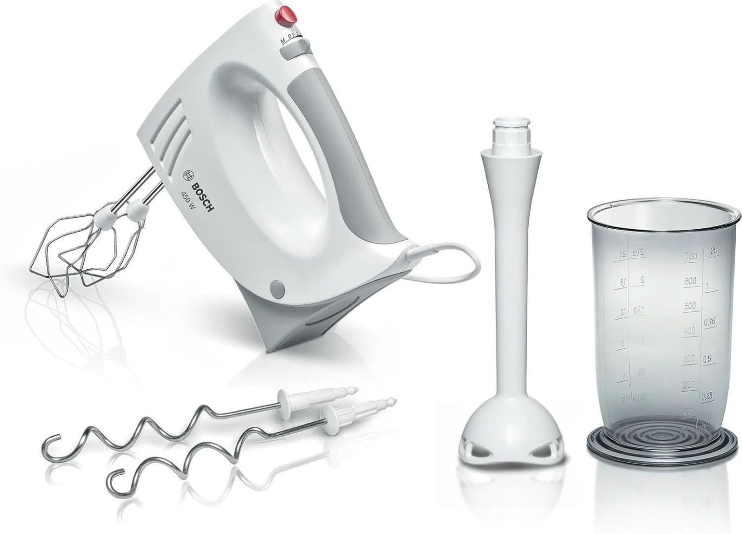 Bosch Hausgeräte MFQ3540 Handrührer, Grau, Weiß, 7,7 cm dł. x 20,1 cm szer. x 14,1 cm wys. Kuchnia Naty Shop