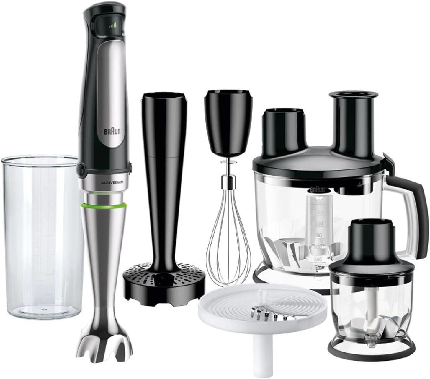 Braun Multiquick 7 MQ 7035X Stabmixer - Pürierstab Mit Abnehmbarem Edelstahl Mixfuß Mit Activeblade Technologie Zum Pürieren Der Härtesten Ingredient, Inkl. Zestaw 3-Teiliges Zubehör, 1000 Watt, Schwarz Kitchen Naty Shop Schwarz Kartoffel- Und Gemüsestampfer