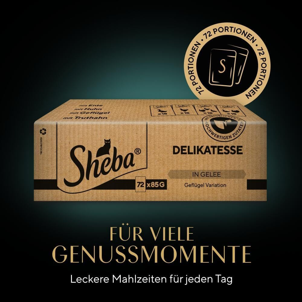 SHEBA Mokra karma dla kotów - 72 saszetki x 85g - Odmiana dla drobiu w galarecie - Mokra karma dla kotów - 1 duże opakowanie