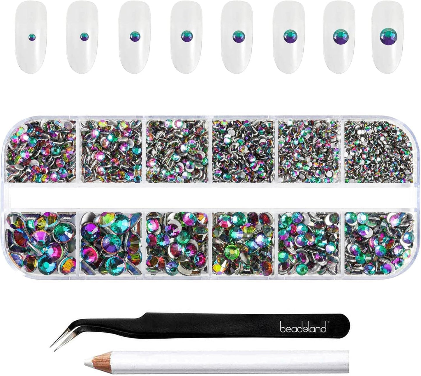 Beadsland 2500 szt. Glas Nailart Strasssteine ​​​​Kristall Flatback Edelsteine ​​​​Runde, ​​Für Handwerk Gemischt 8 Größen SS4 ~ SS30 Mit Picking Pinzette Und Stift (Kristall Weiss)