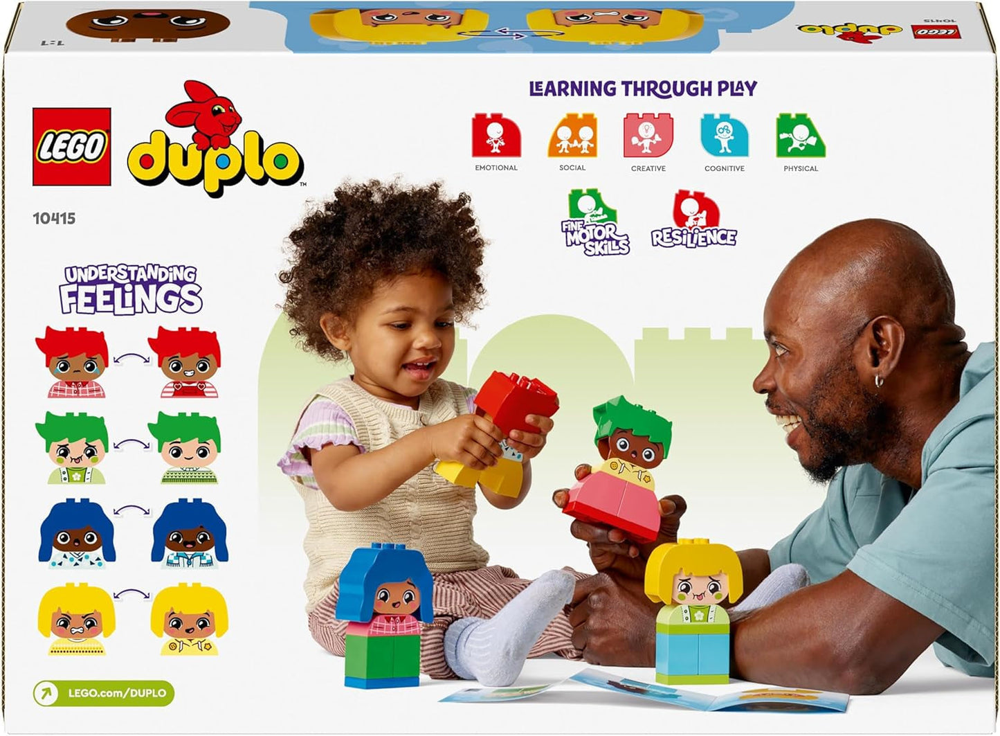 LEGO DUPLO Big Feelings, gra polegająca na układaniu klocków z 23 kolorowych klocków i 4 figurkami, zabawka rozwijająca zdolności motoryczne, wspierająca rozwój społeczny i emocjonalny małych dzieci od 18 miesiąca życia 10415 Zestawy do budowania Beuche den LEGO-Store