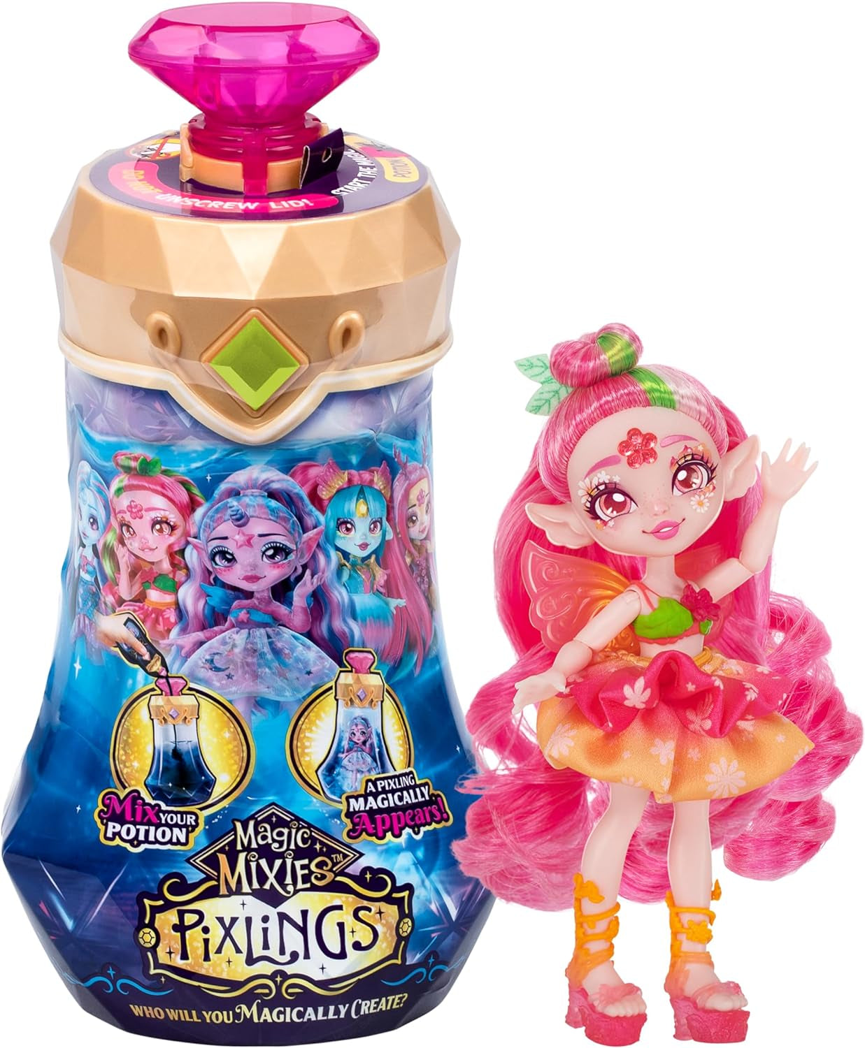 Lalka Pixlings Faye Deer: Magiczne odkrycie pięknej i szczegółowej lalki Pixlings o średnicy 16,5 cm w magicznej butelce z miksturą