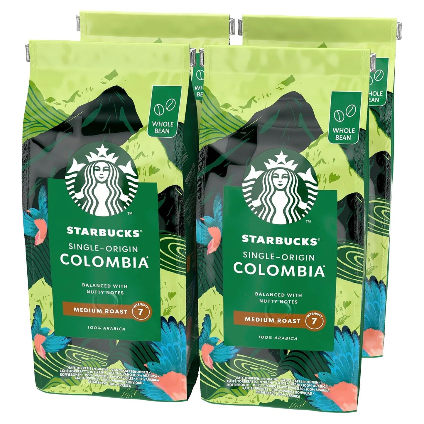 STARBUCKS Kawa Kolumbia Single Origin, średnio palona, ​​całe ziarna 450g (4 sztuki w opakowaniu)
