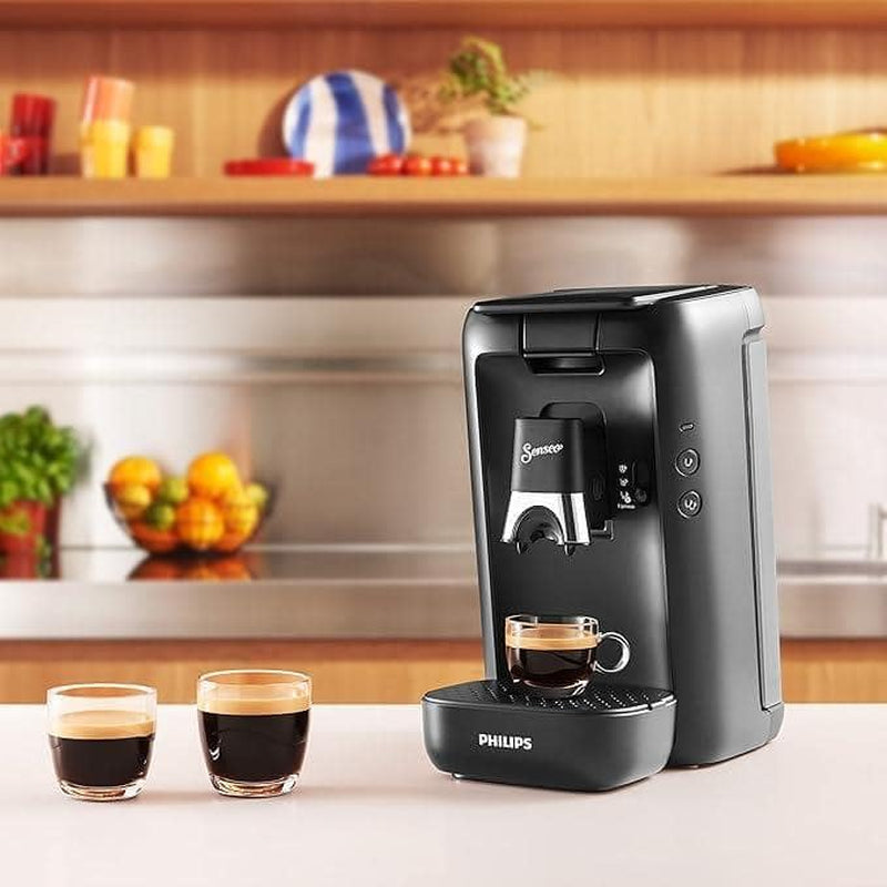 Ekspres na kapsułki PHILIPS Senseo Maestro — technologia Intense Plus, wysokiej jakości espresso, ekologiczna konstrukcja, zbiornik na wodę o pojemności 1,2 l, funkcja notatki, wskaźnik usuwania kamienia (CSA260/60)