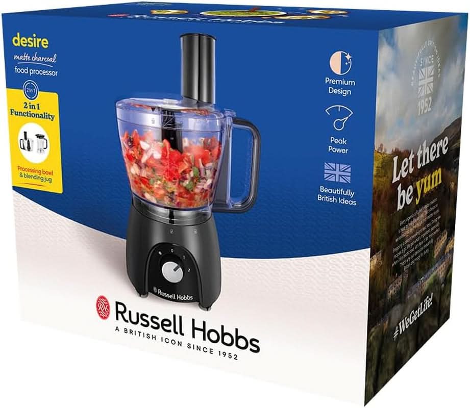 Robot kuchenny Russell Hobbs [Blender / Rozdrabniacz do warzyw / Blender stołowy / Rozdrabniacz / Blender] Robot kuchenny (ugniatanie, mieszanie i krojenie), Matte Charcoal Kitchen Naty Shop
