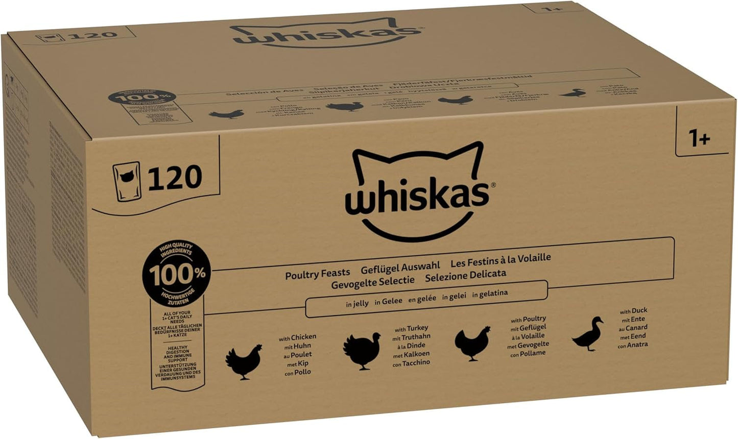 WHISKAS Mokra karma dla kotów w galarecie 120 x 85g Wybór drobiu