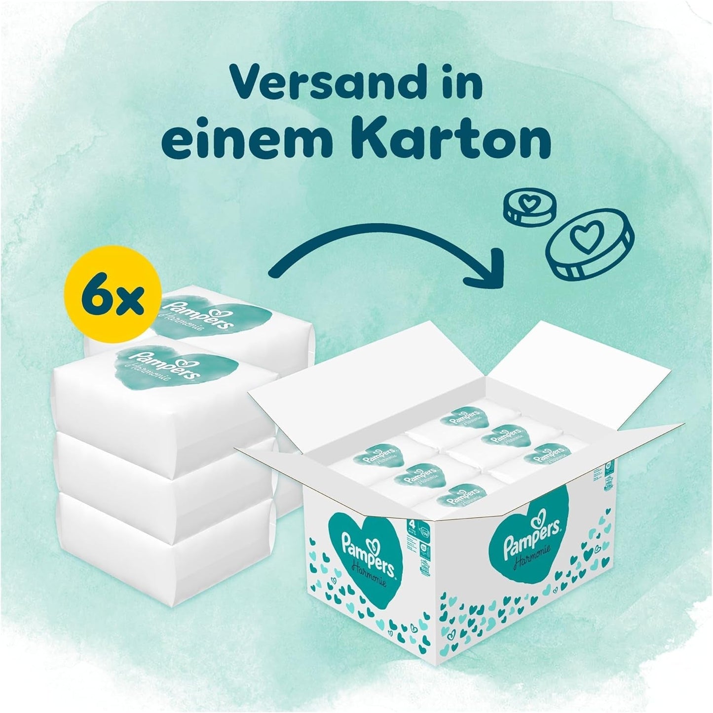 Pieluchy Pampers Harmony Rozmiar 4, 174 pieluszki, 9kg-14kg, Delikatna ochrona skóry ze 100% ochroną Pampers