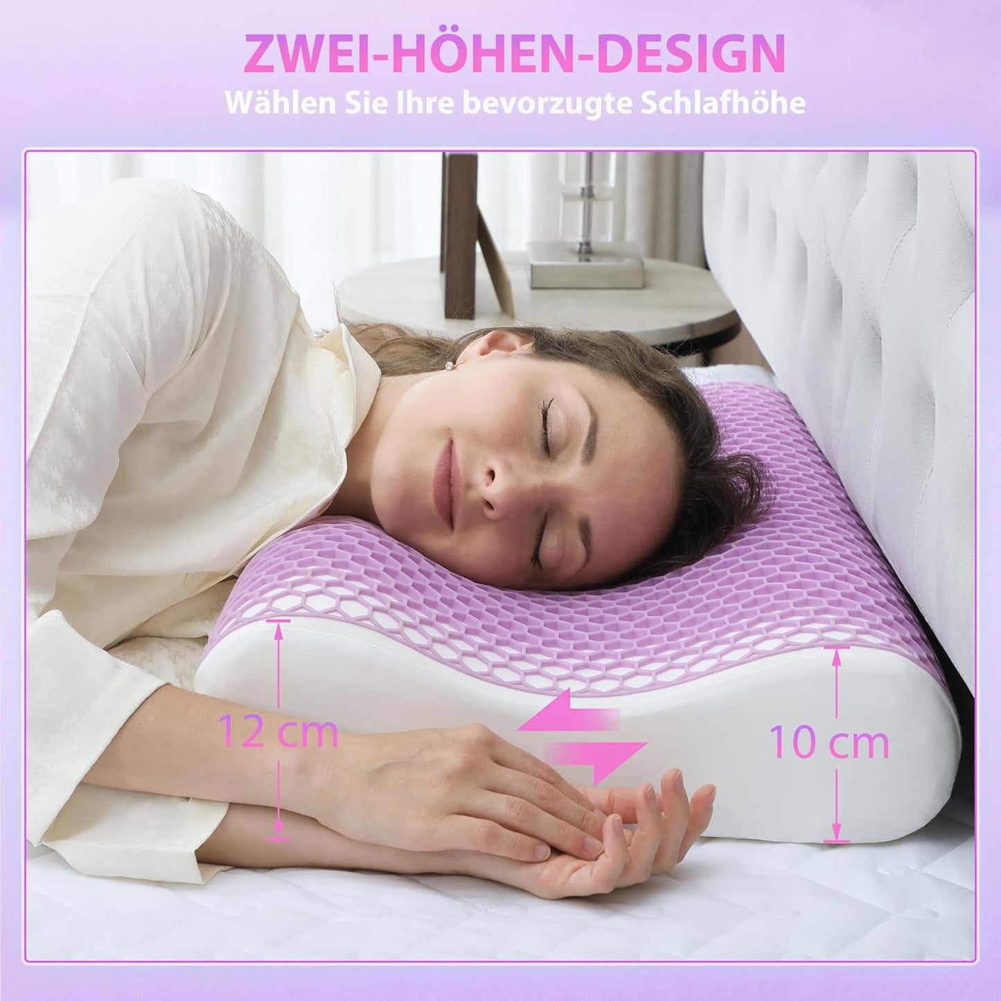 HOMCOM Poduszka z pianki Memory Poduszka podtrzymująca szyję ze zdejmowanym pokrowcem Wysokość 2 Ergonomiczna poduszka pod szyję 2S do różnych pozycji spania 60x40cm Kremowo-biała