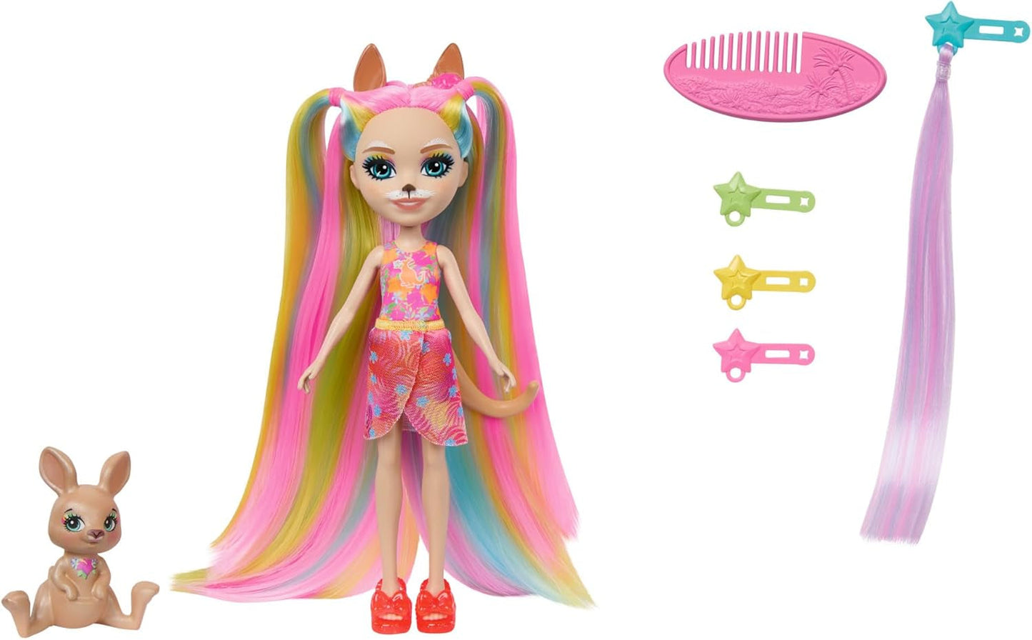 Lalki Enchantimals, lalka Sunshine Beach Deluxe z włosami i przyjacielem zwierząt, mała lalka z odpinaną spódnicą i akcesoriami, prezenty dla dzieci, domyślny tytuł lalki HTJ70 Naty Shop