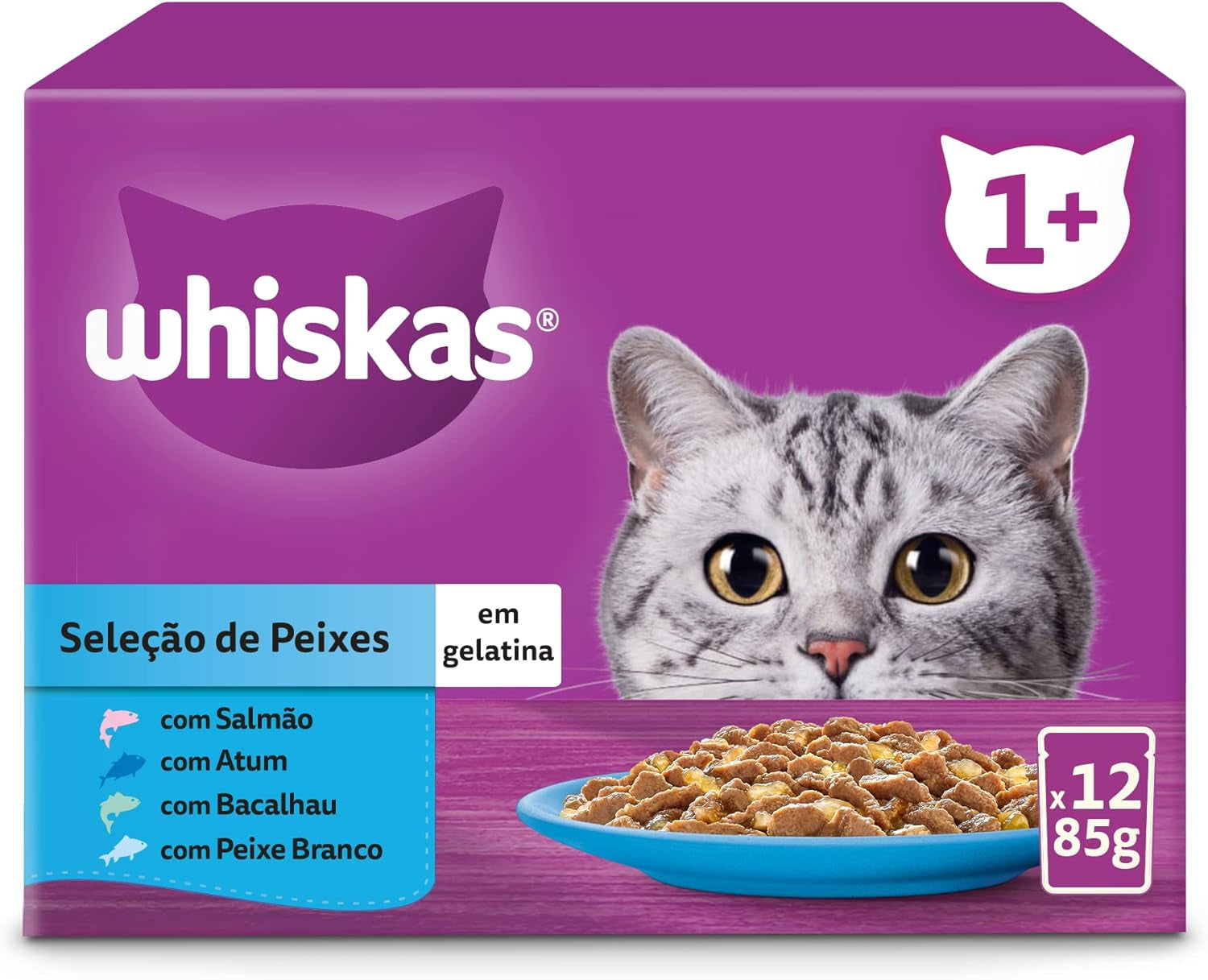 Whiskas Nassfutter für ausgewachsene Katzen, Fischauswahl in Jelly (opakowanie zbiorcze, 4 x 12 x 85 g)