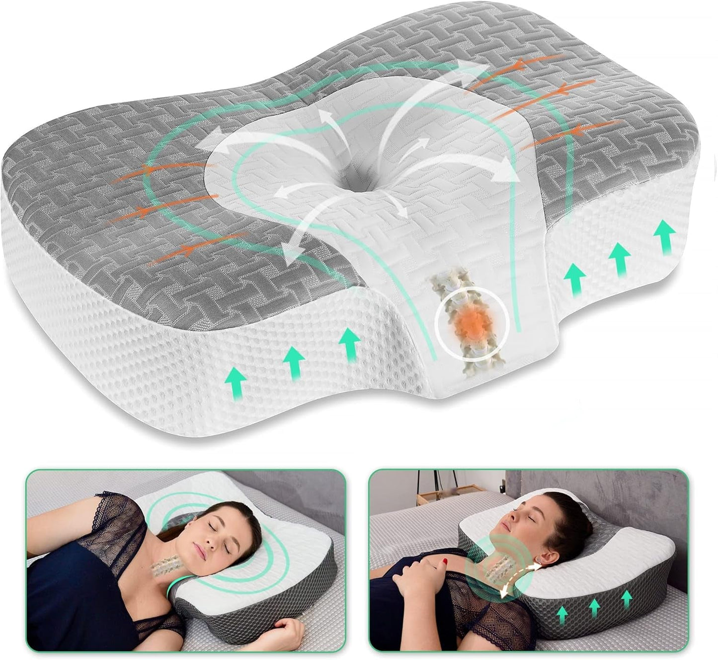 Elviros Memory Foam Poduszka ortopedyczna Poduszka przeciwbólowa szyi Poduszka do spania Ergonomiczna poduszka pod szyję Poduszka podtrzymująca szyję Poduszka przeciw chrapaniu Poduszka do podkładów bocznych Podkładki żołądkowe Białe Poduszki ortopedyczne szyjki macicy Naty Shop Szary 60 X 38,6 X 9,9 / 13,5 Cm