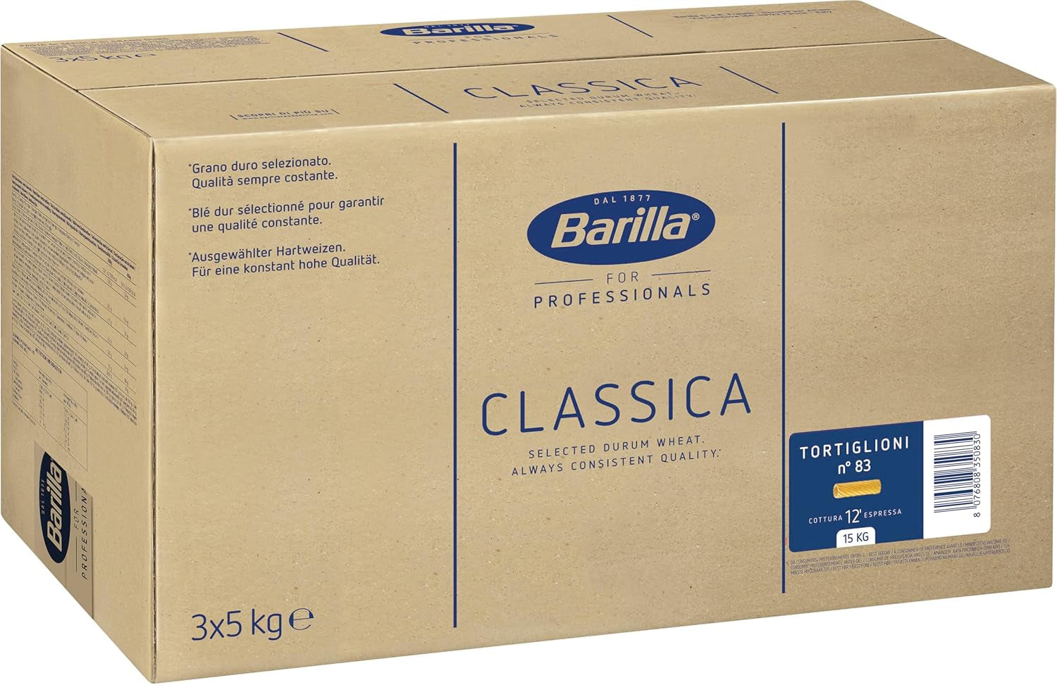 Tortiglioni Barilla Makaron z pszenicy durum n. 83 – Opakowanie 1 szt. (1x5kg)