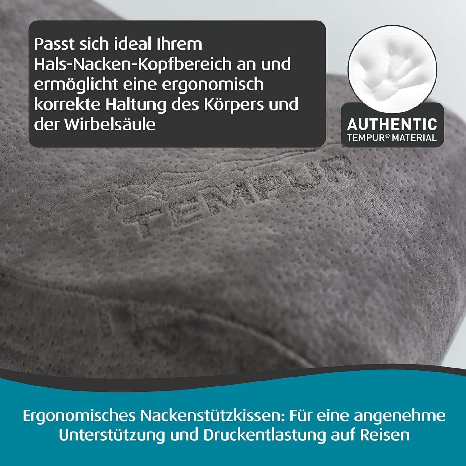 Poduszka podróżna z pianki Memory Foam, ergonomiczna poduszka pod szyję, w zestawie torba do przenoszenia, antracyt, wymiary 25 x 31 x 10/7 cm