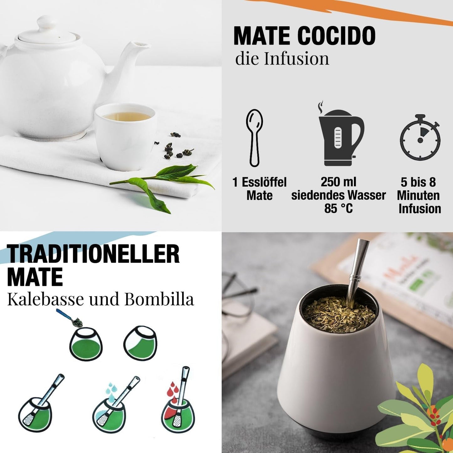 ORIGEENS BIO YERBA MATE z pomarańczami 200 G - Herbata owocowa I Organiczna niepalona Yerba Mate herbata bez szypułek i pyłu I Napój energetyzujący i detoksykujący