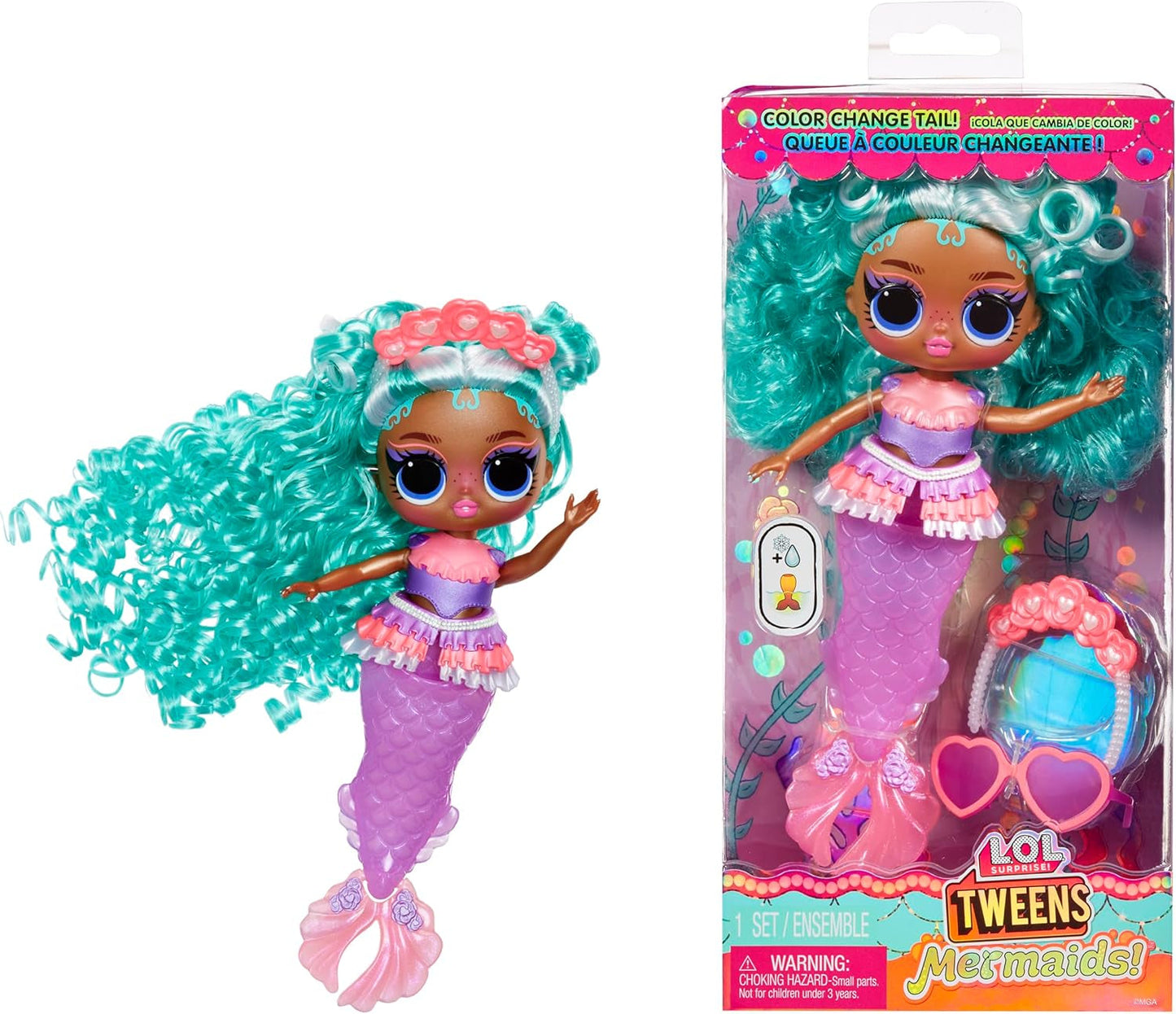 L.O.L. Niespodzianka! Tweens - Syrenka Lola Waves - modna lalka ze zmieniającym kolor ogonem, ruchomą płetwą i pięknymi dodatkami - zabawka dla dzieci i kolekcjonerów od 4 lat Naty Shop Serena Finn Dolls