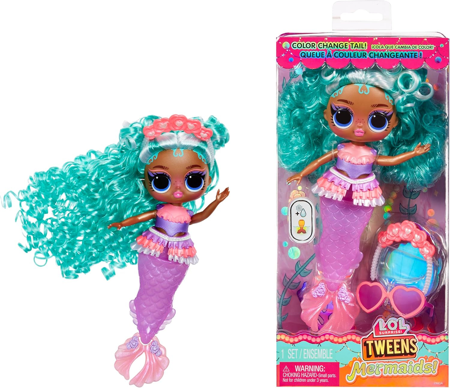 L.O.L. Niespodzianka! Tweens - Syrenka Lola Waves - modna lalka ze zmieniającym kolor ogonem, ruchomą płetwą i pięknymi dodatkami - zabawka dla dzieci i kolekcjonerów od 4 lat Naty Shop Serena Finn Dolls