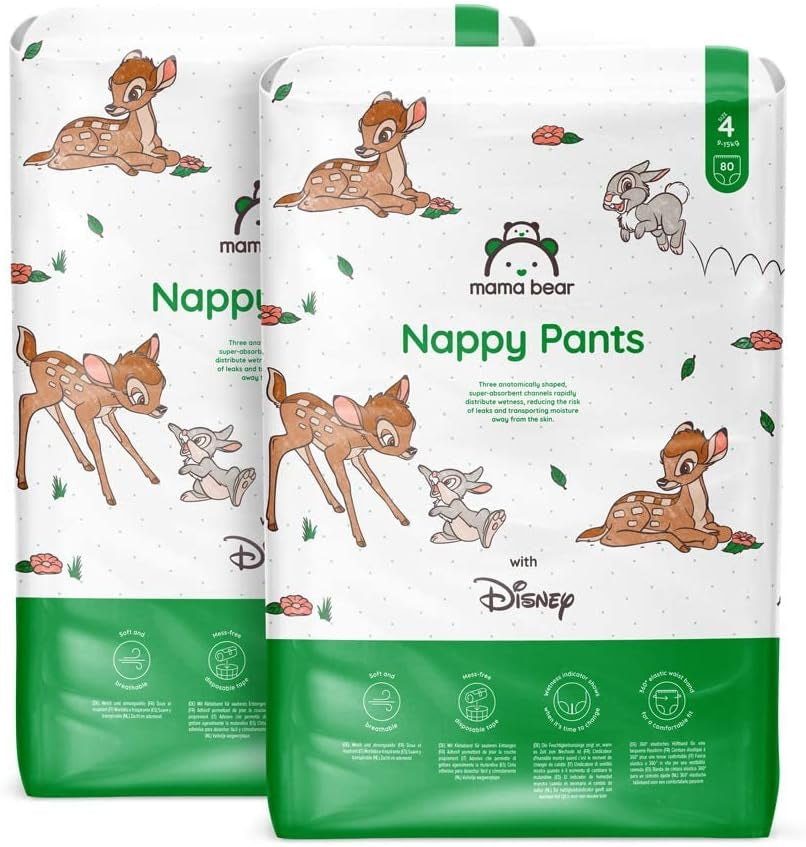 Marka Amazon: Mama Bear Disney Rozmiar 6 (15+ kg) - opakowanie miesięczne, białe, 120 sztuk (2 opakowania po 60)