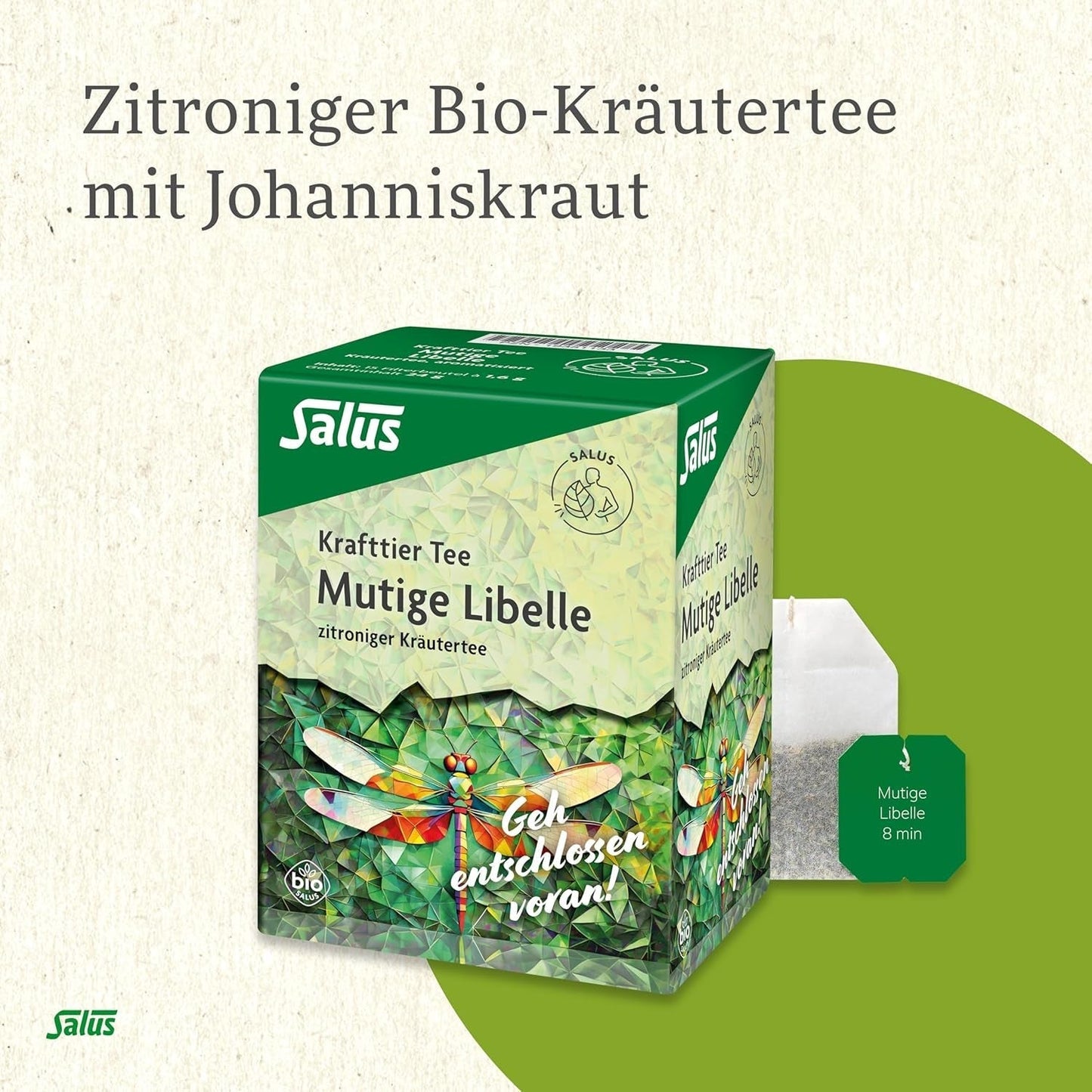 Salus - Herbata Krafttier - Brave Dragonfly - 1X 15 worków filtrujących (24g) - Herbata ziołowa o smaku cytrynowym - Z dziurawcem - Aromatyzowana - Bio