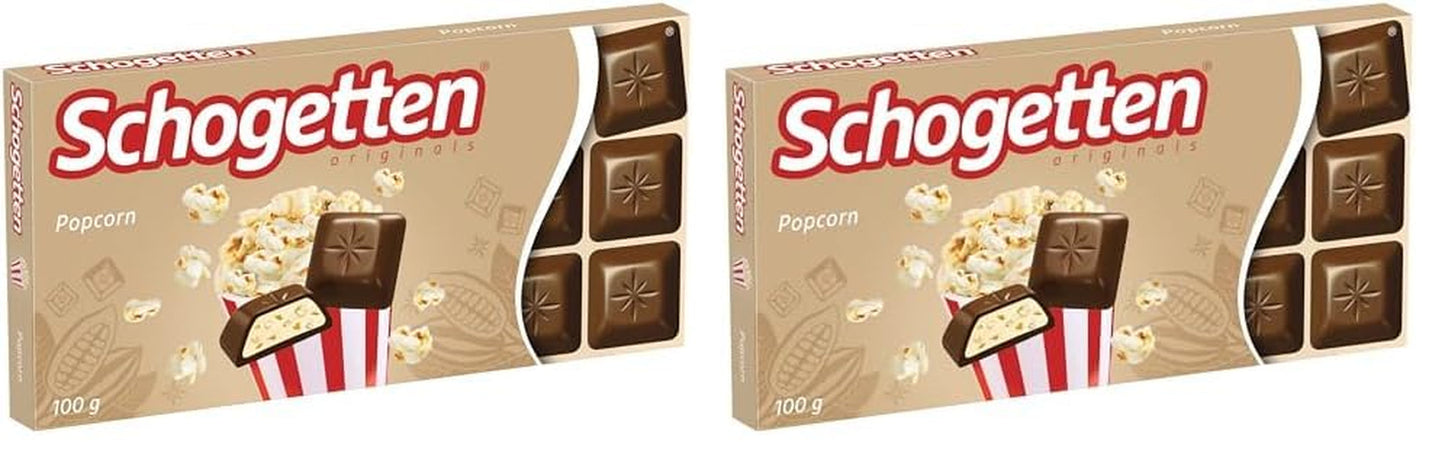 Popcorn Schogetten 1 tabliczka czekolady x 100 g, czekolada mleczna z popcornem i kawałkami kukurydzy, praktyczne pojedyncze sztuki. Przysmak. Kawałek po kawałku.