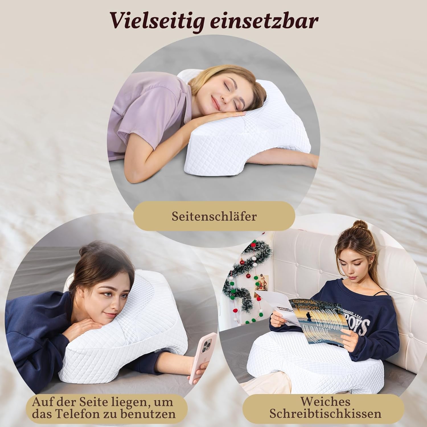 SAHEYER Poduszka do spania bocznego z ramieniem, ergonomiczna poduszka ortopedyczna, poduszka z pianki memory na szyję i ramiona, poduszka na szyję z ramionami o wielu kątach dla wielu pozycji spania (biała) Poduszki ortopedyczne na szyję Naty Shop