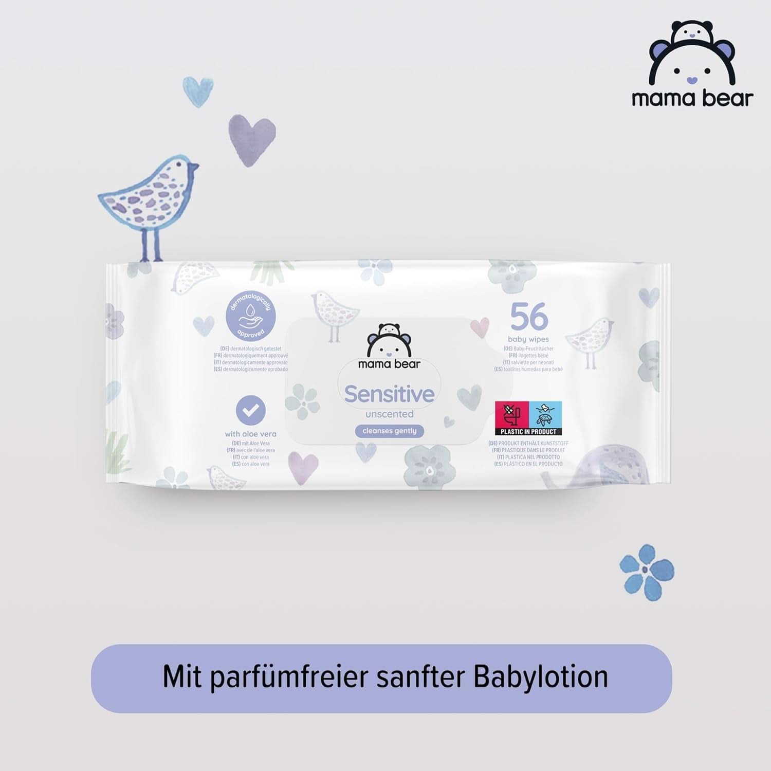 Naty Shop Mama Bear Sensitive Chusteczki dla niemowląt bezzapachowe