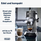De'Longhi Dedica Style EC 685.B – Ekspres do espresso z kolbą, ekspres do kawy z profesjonalnym spieniaczem do mleka, szerokość tylko 15 cm, na kawę mieloną lub kapsułki ESE, zbiornik na wodę 1 l, kolor czarny