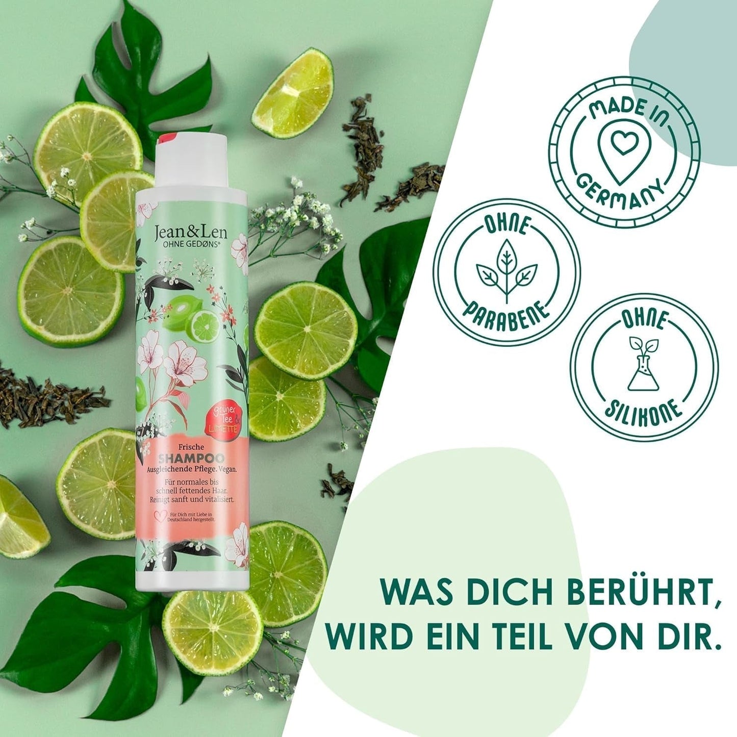 Jean & Len Green Tea & Lime szampon nawilżający do włosów normalnych i przetłuszczających się, 300 ml Pod prysznic i do kąpieli Jean & Len Green Tea & Lime