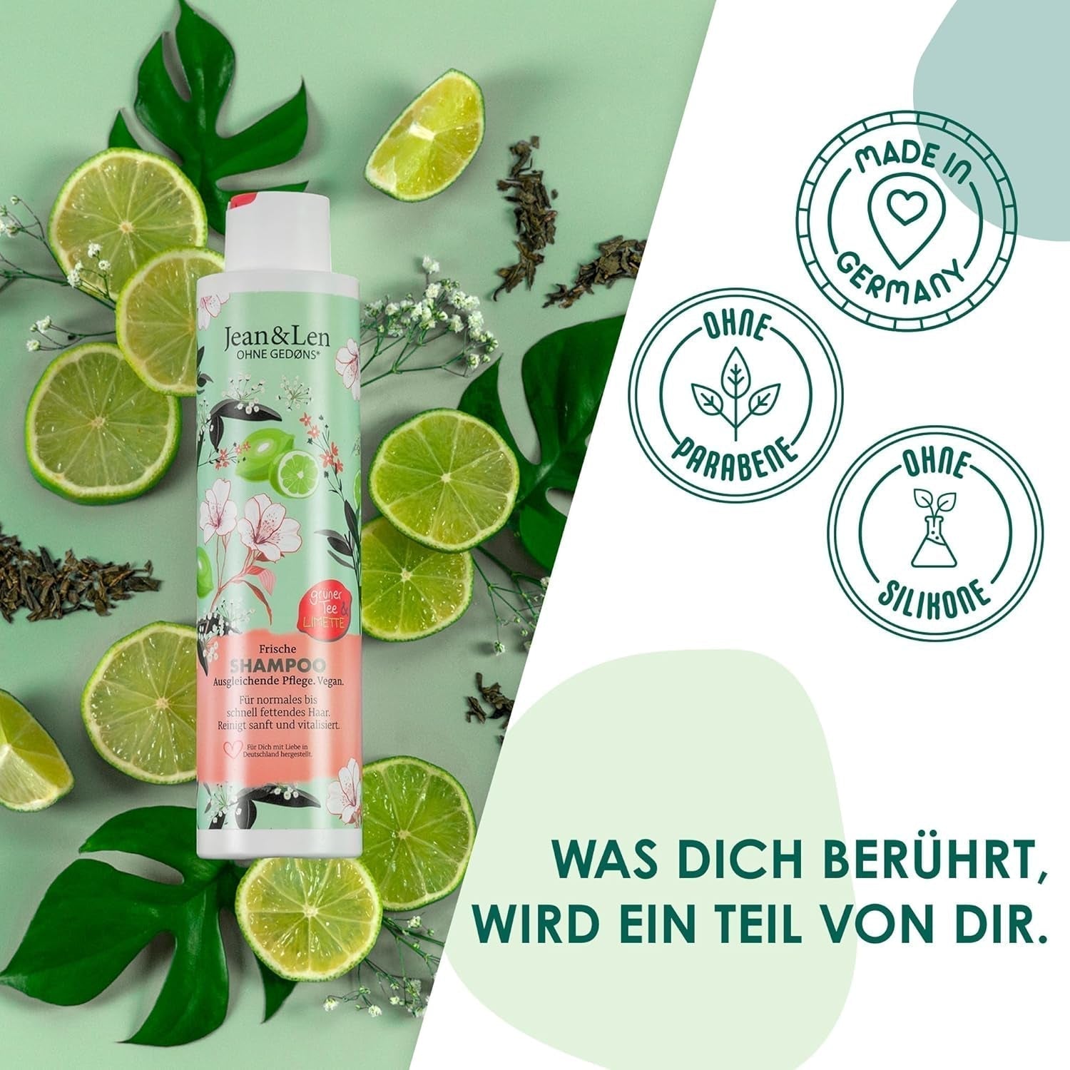 Jean & Len Green Tea & Lime szampon nawilżający do włosów normalnych i przetłuszczających się, 300 ml Pod prysznic i do kąpieli Jean & Len Green Tea & Lime