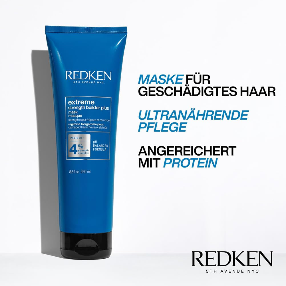 Redken Intensywna maska do włosów do wszystkich zniszczonych włosów Naprawia i regeneruje Maska przeciw łamaniu Extreme Strength Builder Plus 1 x 250 ml Naty Shop maska do włosów