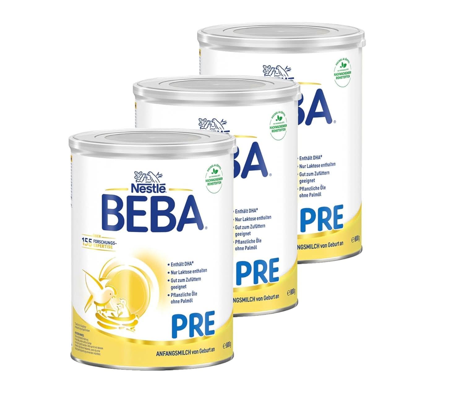 BEBA PRE Mleko początkowe od urodzenia, żywność dla niemowląt z DHA, tylko laktoza, bez oleju palmowego, opakowanie 3 (3 x 800 g) Naty Shop PRE 3 x 800 gramów
