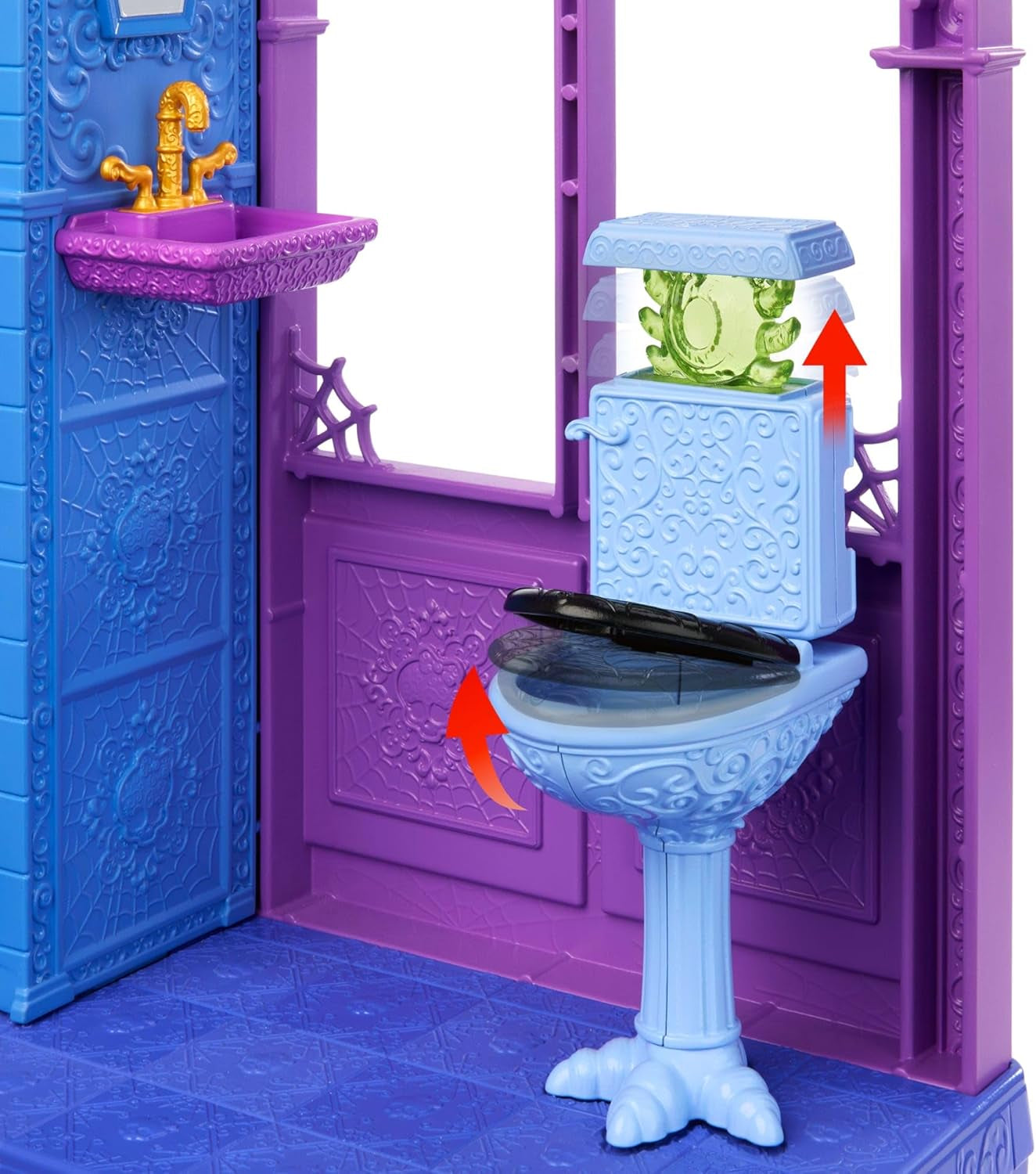Hotelowy domek dla lalek Monster High Buh-tique, składany zestaw ze strasznymi niespodziankami w każdym pokoju i ponad 13 zestawów do zabawy, w tym meble i akcesoria, JBF16