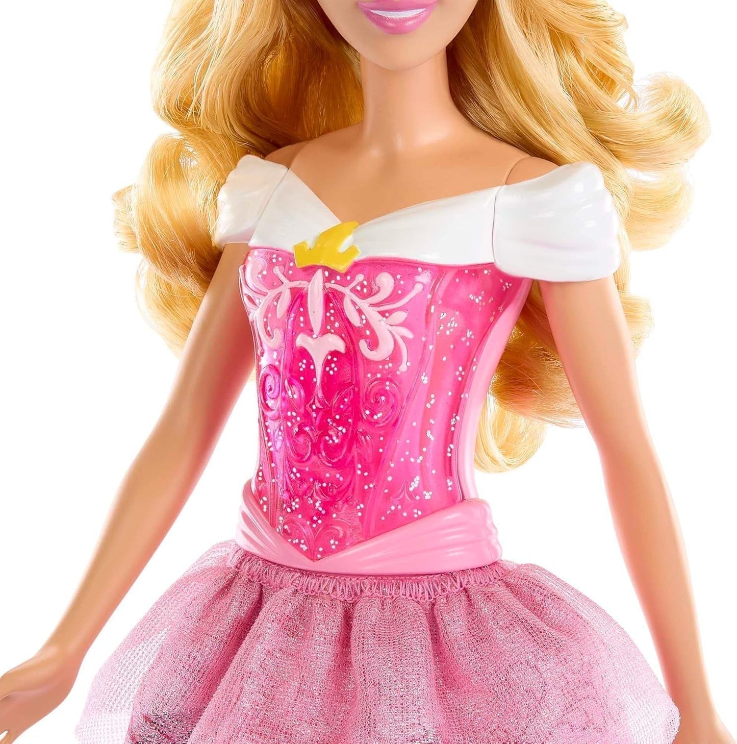 Mattel DISNEY Princess Aurora - lalka w typowym stroju, odpinane buty i tiara, błyszczący top i odpinana wzorzysta spódnica, długie włosy do układania, HLW09 Naty Shop Dolls