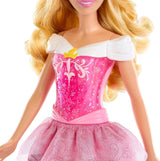 Mattel DISNEY Princess Aurora - lalka w typowym stroju, odpinane buty i tiara, błyszczący top i odpinana wzorzysta spódnica, długie włosy do układania, HLW09 Naty Shop Dolls