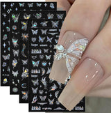 4 Blätter Holographisch Laser Weiß Schmetterling Nagelsticker,Y2K Aurora Schmetterlinge Stern Nail Naklejka 3D Flamme Herz Nageldesign Nagelsticker Selbstklebend Nagel Naklejka Nagel Zubehör Nail Art
