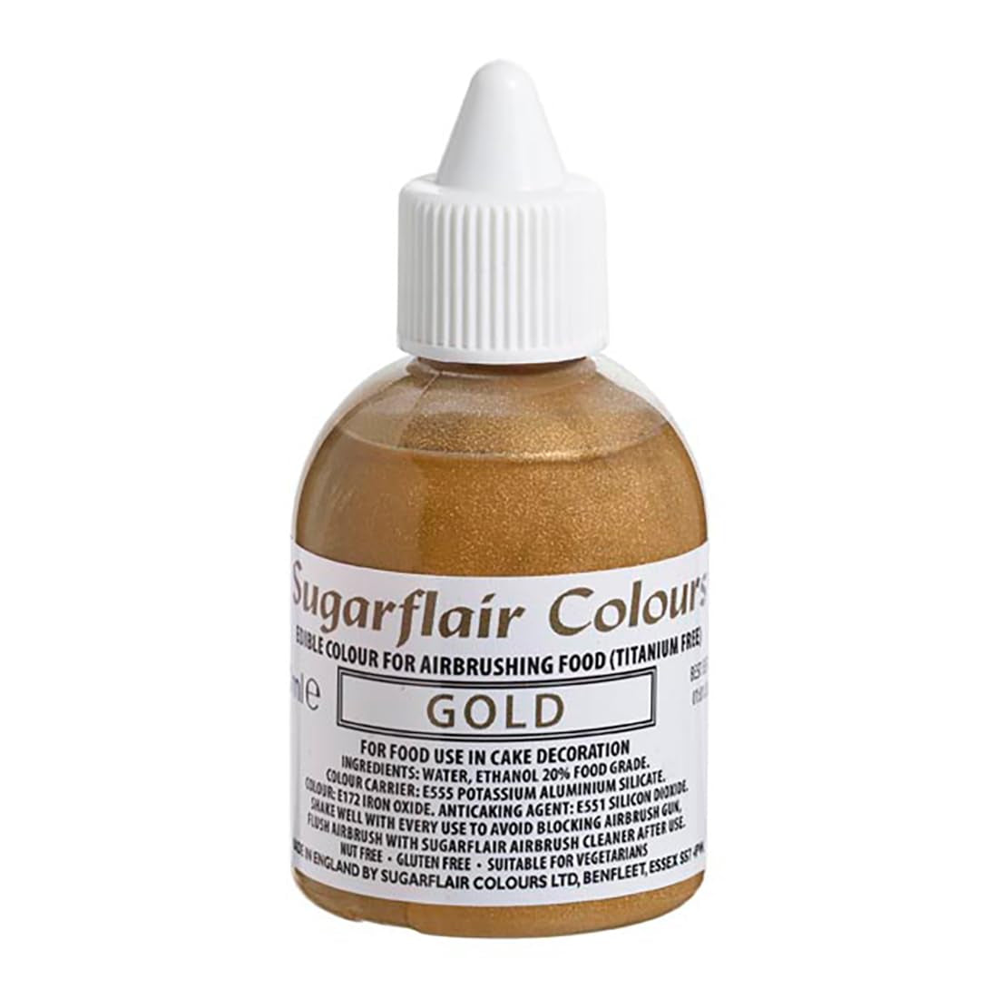 Barwnik spożywczy Sugarflair Gold jadalny, farba aerografowa do ciast, muffinów, polew i dekoracji ciast - 60ml