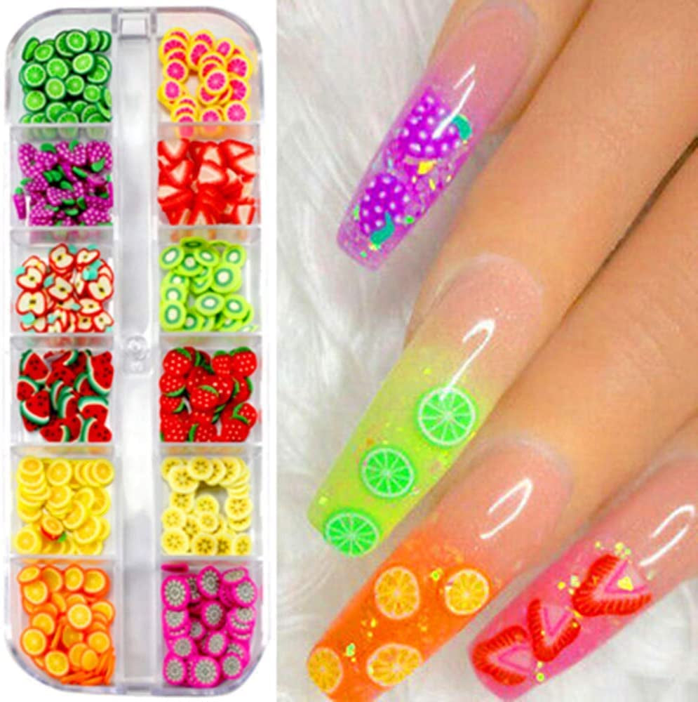 4 Zestaw Nagel Obst Scheiben, Basicon Niedliche Obst Polymer Scheiben Obst Scheibe Nail Nagel 3D Obstscheibe Nail Art Kawałek dla majsterkowiczów Liefert Maniküre Dekoration Schleim Zubehör Nageldekorationen, 4 Stile