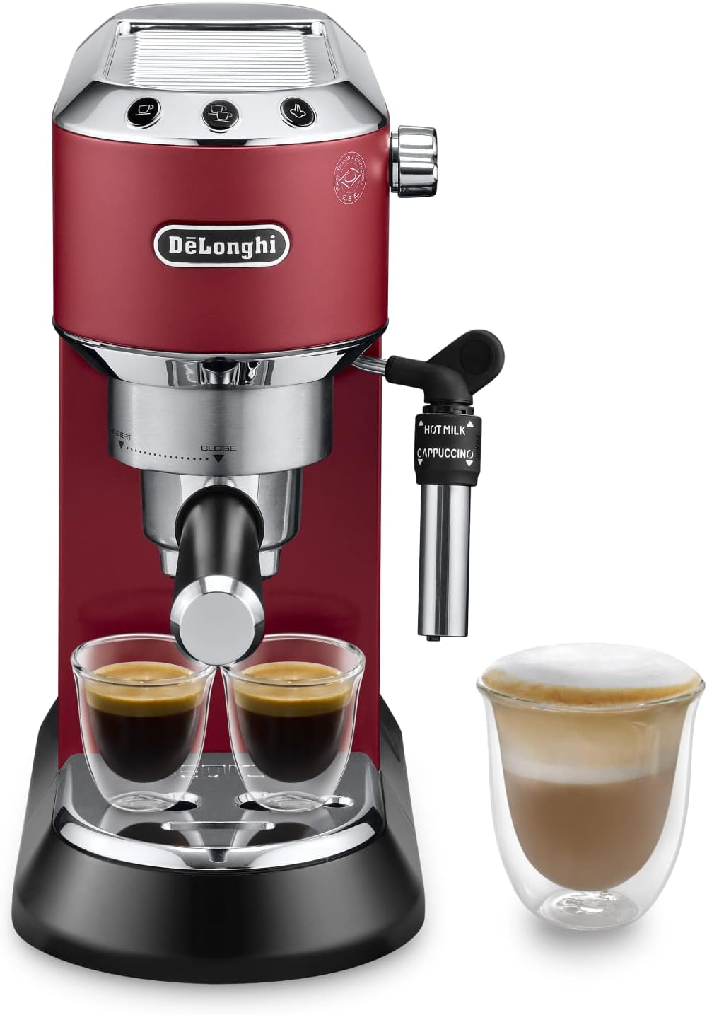 De'Longhi Dedica Style EC 685.B – Ekspres do espresso z kolbą, ekspres do kawy z profesjonalnym spieniaczem do mleka, szerokość tylko 15 cm, na kawę mieloną lub kapsułki ESE, zbiornik na wodę 1 l, kolor czarny