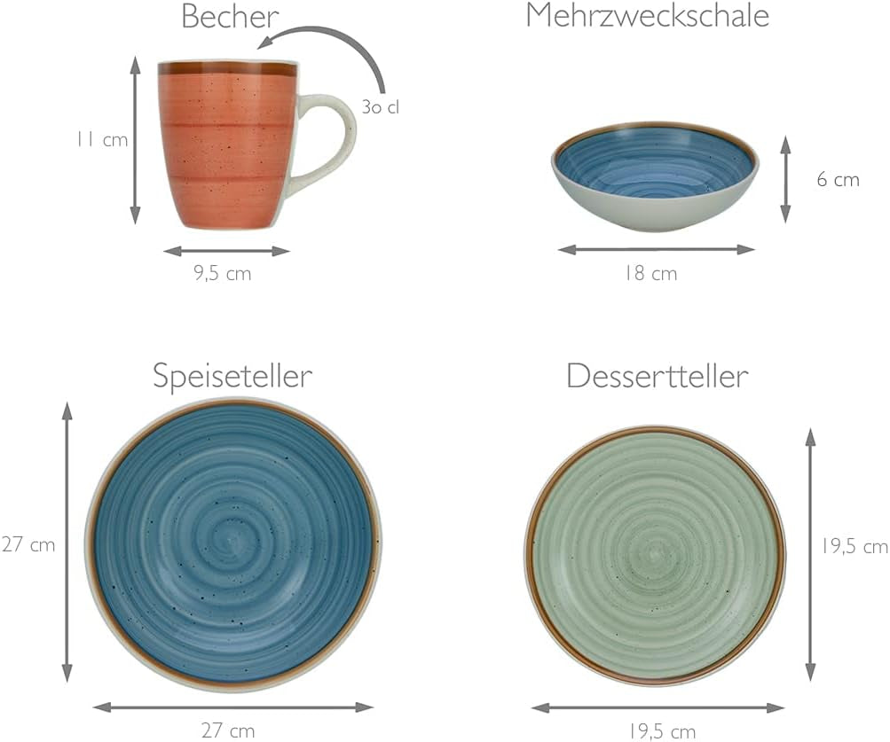 CreaTable, 22851, seria COUNTRY, 24-częściowy zestaw naczyń obiadowych dla 6 osób, usługa łączenia porcelany, można myć w zmywarce i używać w kuchence mikrofalowej, jakość produkcji