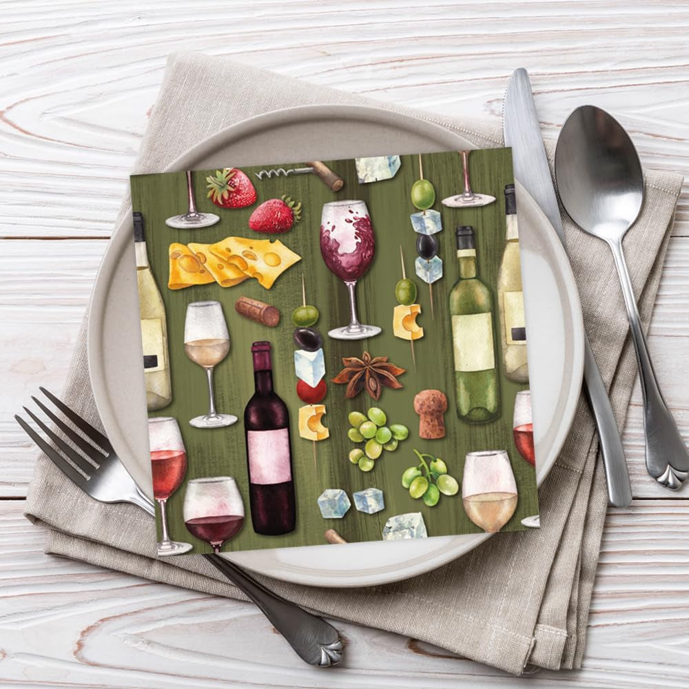Serwetki obiadowe Tiflair Cheese & Wine, 3 warstwy, 20 sztuk, Fromage, Vino, Wine Night, Do decoupage, 33 x 33 cm