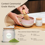 Shinto - „Złota” organiczna herbata Matcha – ceremonialna zielona herbata w proszku – certyfikat JAS i UE BIO – cieniowana i zbierana ręcznie – bezpośredni import z Uji w Japonii – 30g