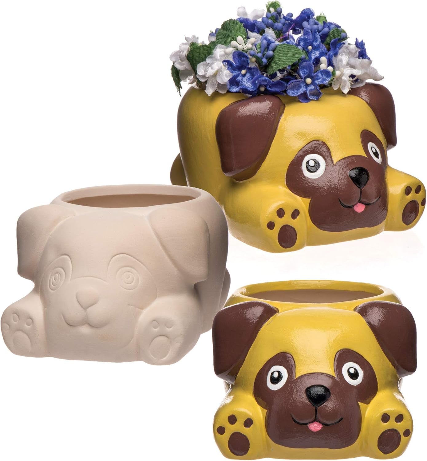 Doniczki ceramiczne Baker Ross „Pug” (2 szt.) - dla dzieci do malowania, ozdabiania i dawania prezentów