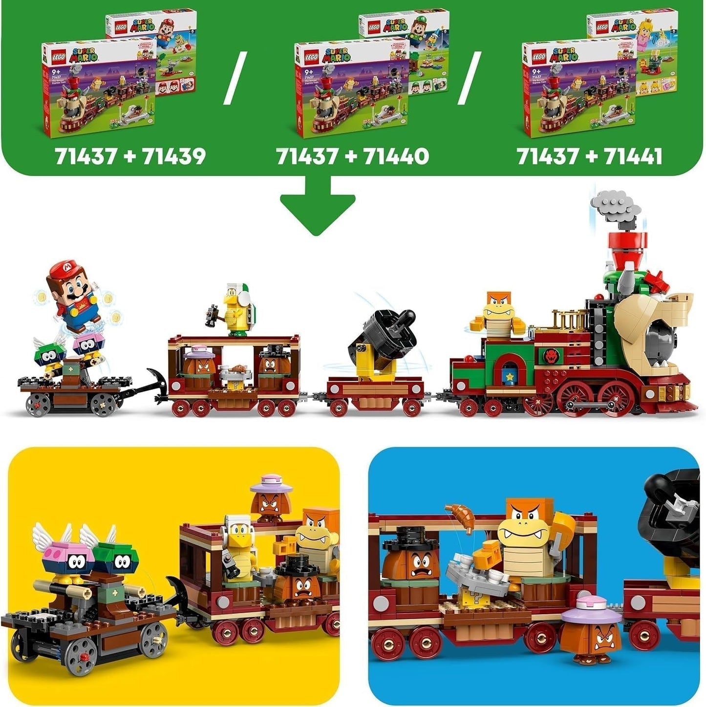 LEGO Super Mario Express Pociąg Bowser Zestaw przygodowy dla dzieci z młotkiem Brat 2 gumby i 2 parapunktury Prezent Nintendo dla chłopców Dziewczęta Gracze 71437 Zestawy do budowania Besuche den LEGO-Store