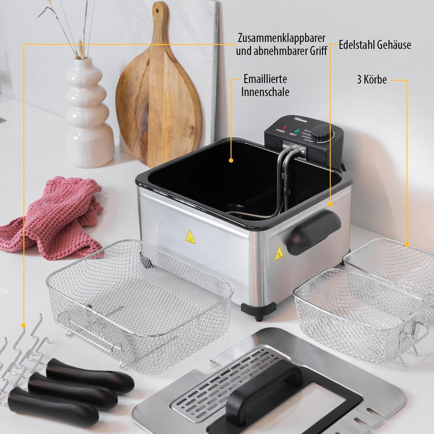 Frytkownica Tristar, 1 duży kosz i 2 małe kosze, regulowany termostat, strefa chłodzenia, 5 litrów, 2000 W, FR-6949 AGD Naty Shop