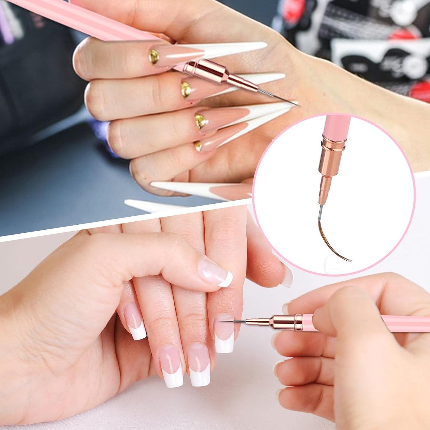 6 Stück Liner Pinsel Nailart Nageldesign Zestaw Pinsel Dünn Acryl Nagelpunkt-Zeichenwerkzeug Nägel Dünne Nagelpinsel Zestaw Für Lange Linien, Dünne Detale, Feines Zichnen 5/7/9/11/15/25 Mm（Rosa）