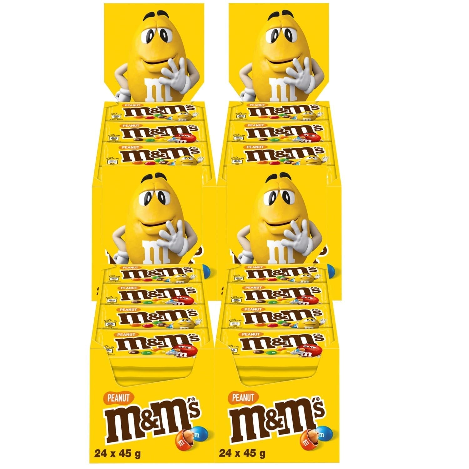 M&M's Peanut Chocolate Opakowanie zbiorcze 24 x 45 g Czekoladowa soczewica o smaku orzechowym Prezent czekoladowy (1080 g) Idealny jako poczęstunek o tematyce piłkarskiej