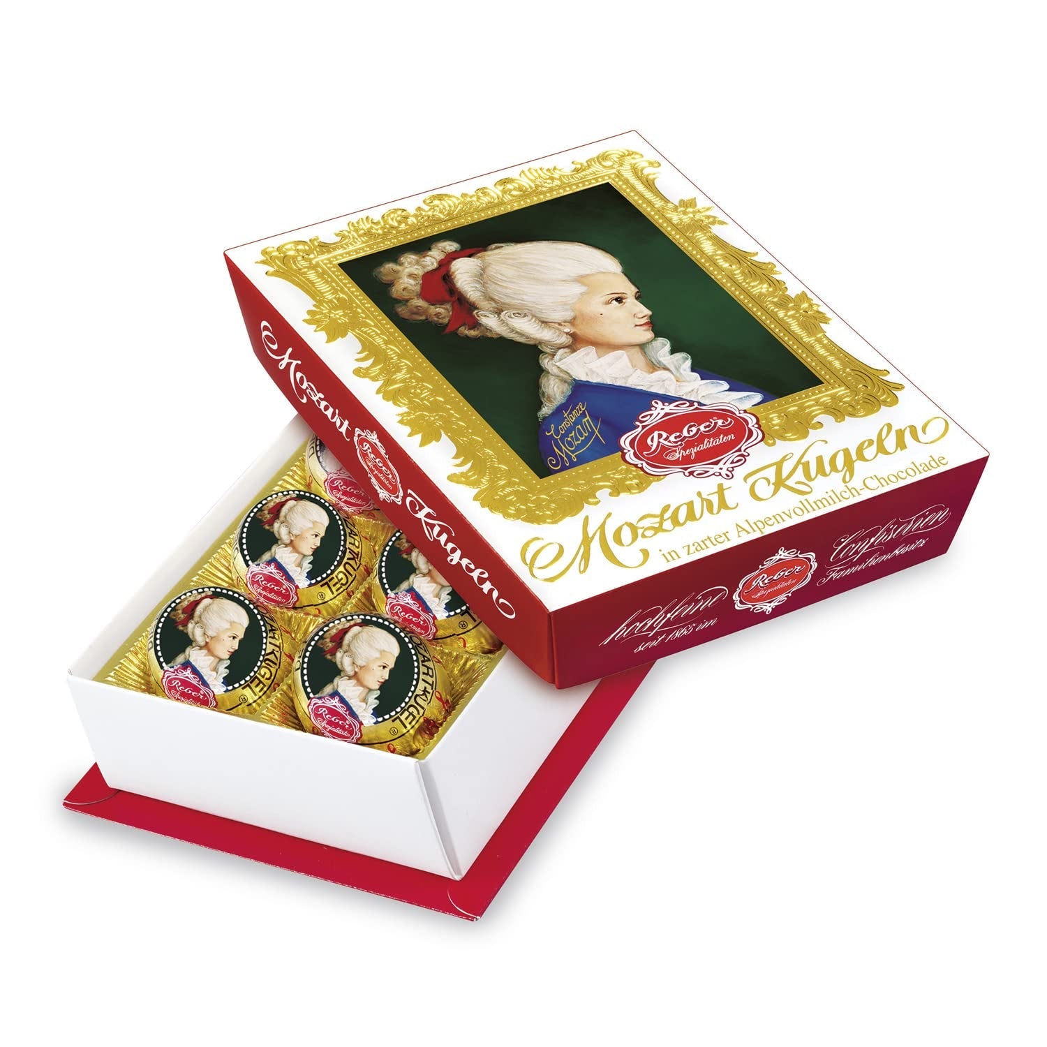 Kulki Reber Mozart z gorzką czekoladą, opakowanie 6 szt. z marcepanem i nugatem, wegańskie - 1 x 120 g